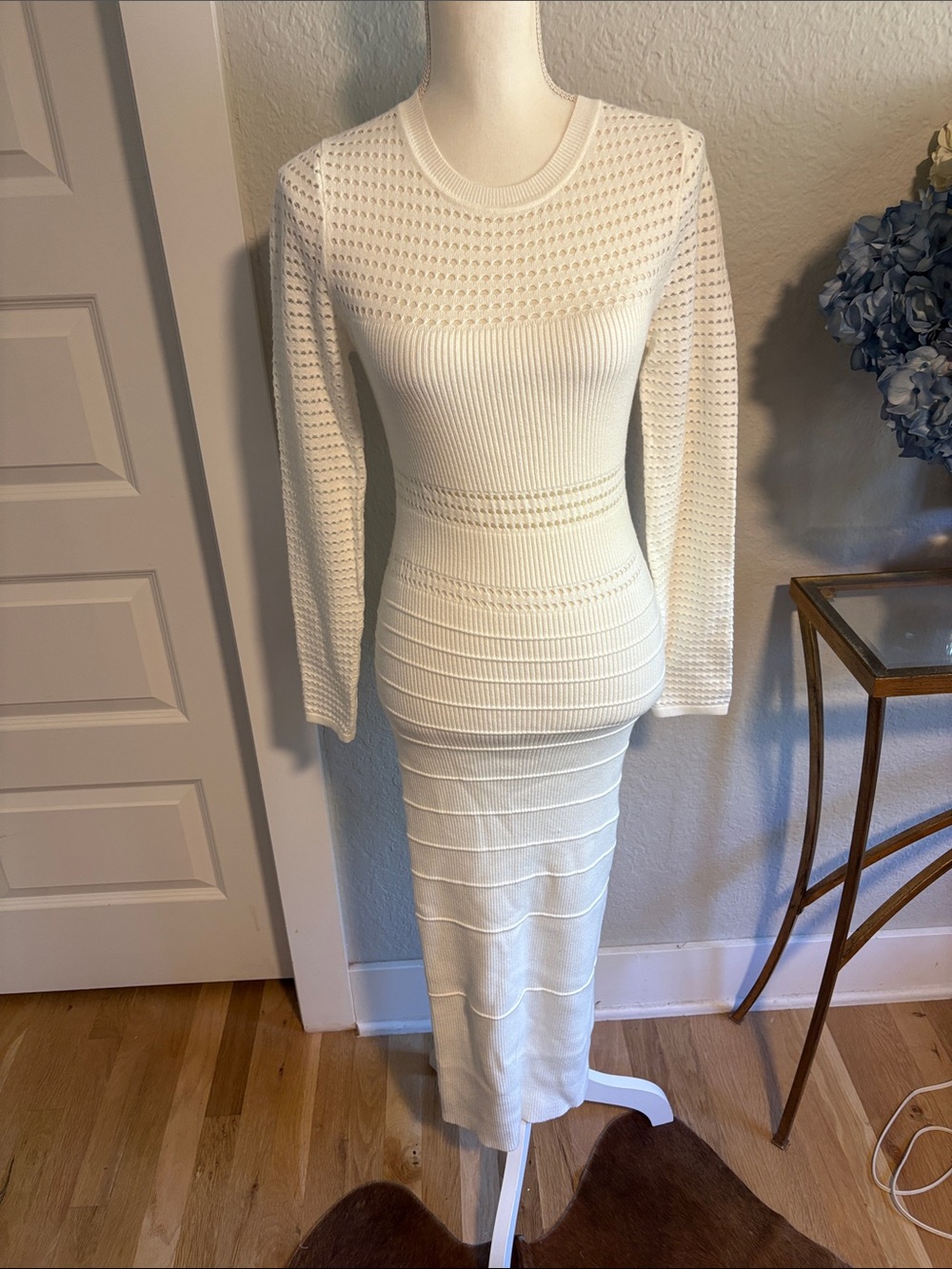 Sage+Paije Classic Cream Knit Long-Sleeve Midi Dress